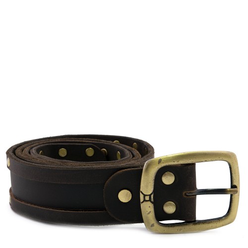 Curea piele naturala maro cu tinte CB017