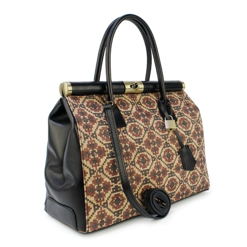 Geanta piele neagra/ motive traditionale GF843