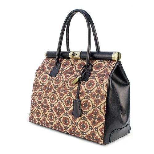 Geanta piele neagra/ motive traditionale GF843