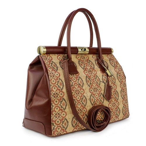 Geanta piele maro/ motive traditionale populare GF847