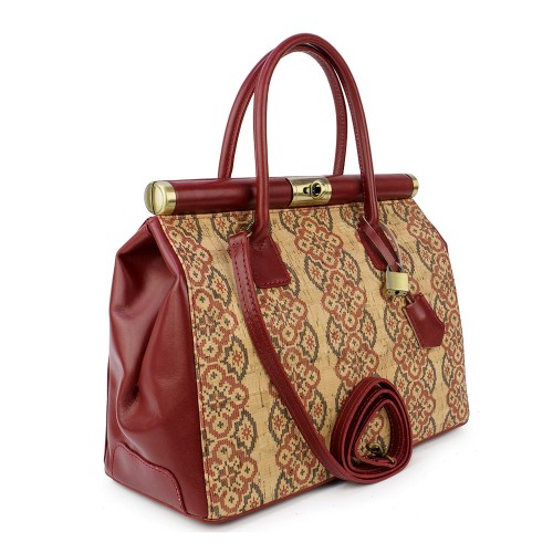 Geanta piele grena/ motive traditionale populare GF848