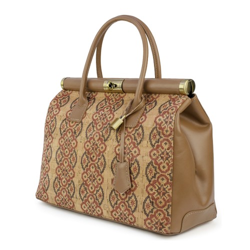 Geanta piele bej/ motive traditionale populare GF849