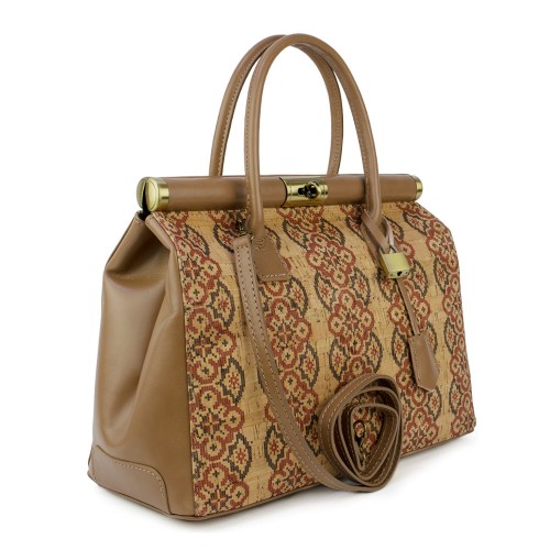 Geanta piele bej/ motive traditionale populare GF849