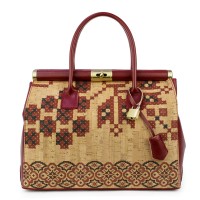 Geanta piele grena/ motive traditionale romanesti GF850