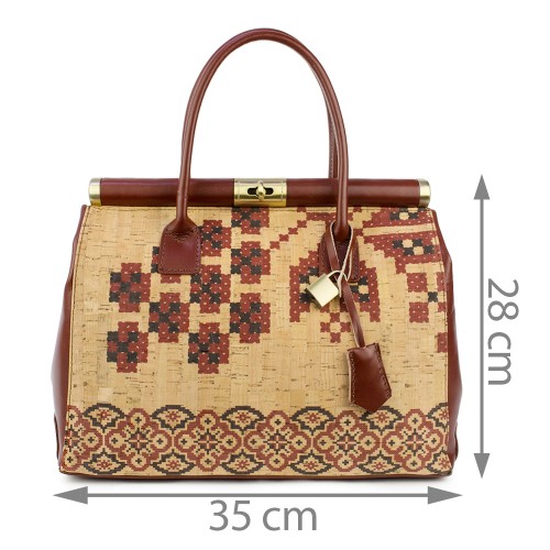 Geanta piele maro/ motive traditionale romanesti GF852