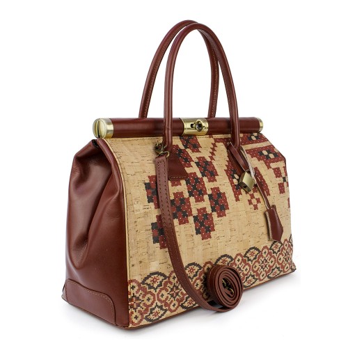 Geanta piele maro/ motive traditionale romanesti GF852