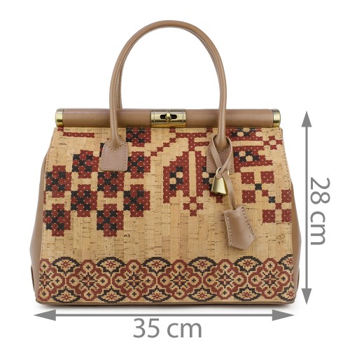 Geanta piele bej/ motive traditionale romanesti GF853