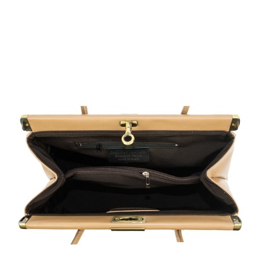 Geanta piele bej/ motive traditionale romanesti GF853