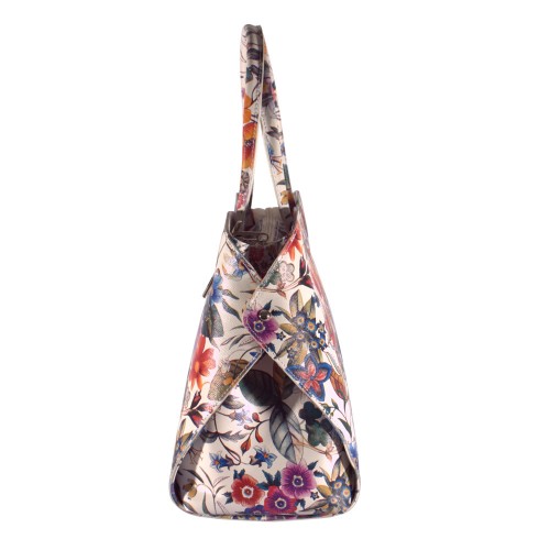 Geanta piele alba cu imprimeu floral GF014