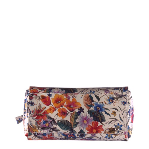 Geanta piele alba cu imprimeu floral GF014