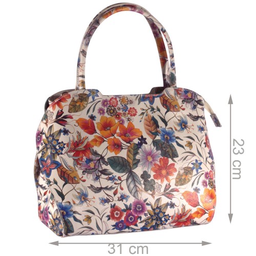 Geanta piele alba cu imprimeu floral GF014