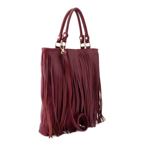 Geanta piele marsala cu franjuri GF056
