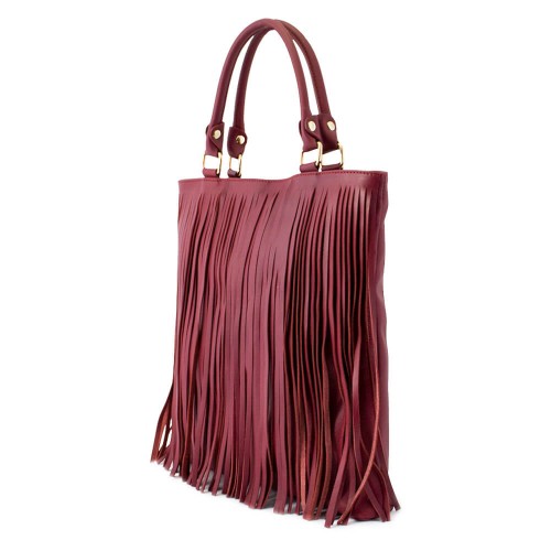 Geanta piele marsala cu franjuri GF056