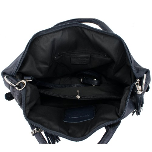 Geanta piele neagra cu ciucuri GF060