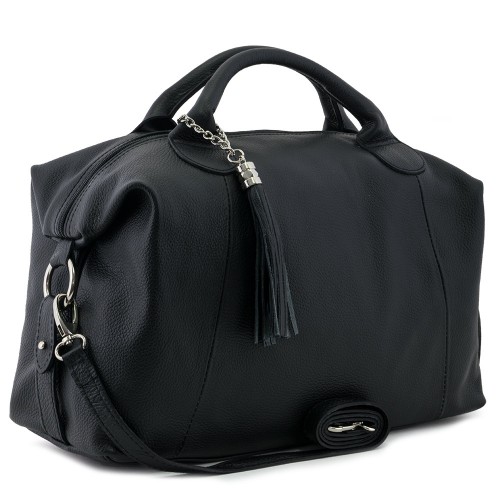 Geanta piele neagra cu ciucuri GF060
