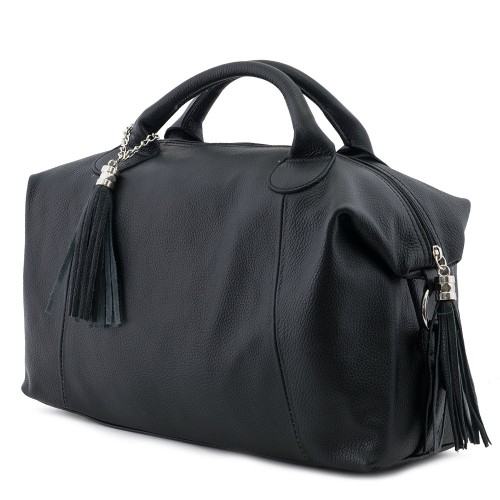 Geanta piele neagra cu ciucuri GF060