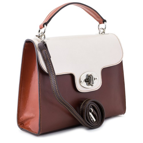 Geanta piele crem/ maro GF064