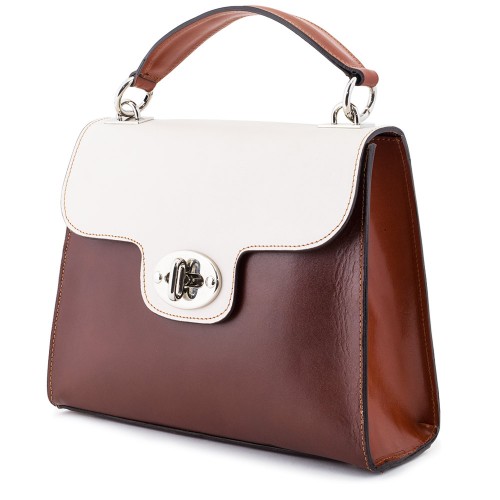 Geanta piele crem/ maro GF064