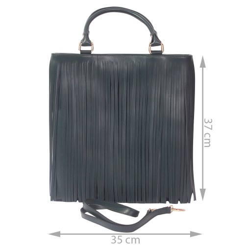 Geanta piele verde inchis cu franjuri GF070