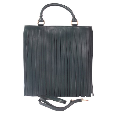 Geanta piele verde inchis cu franjuri GF070