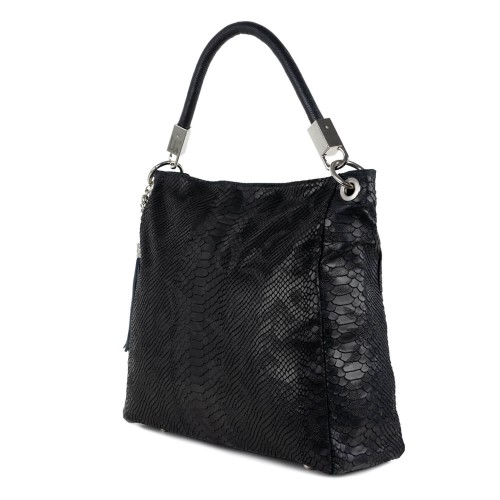 Geanta piele neagra cu imprimeu GF072