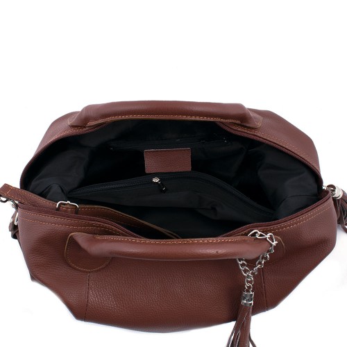 Geanta piele maro roscat cu ciucuri GF075