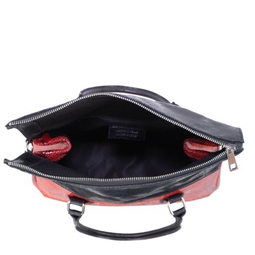 Geanta piele rosu/ negru cu imprimeu GF078