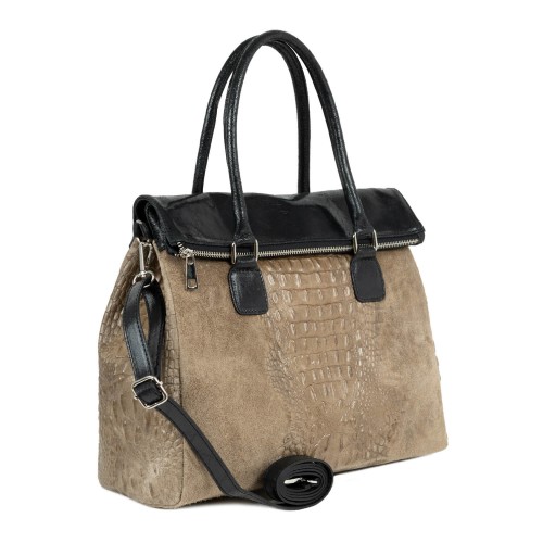 Geanta piele taupe/ negru GF080