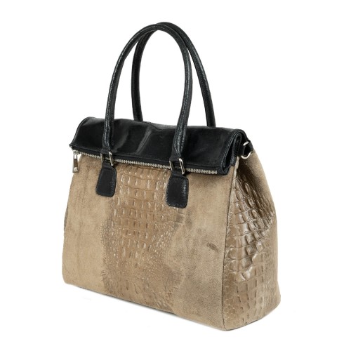 Geanta piele taupe/ negru GF080