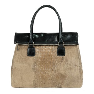Geanta piele taupe/ negru GF080