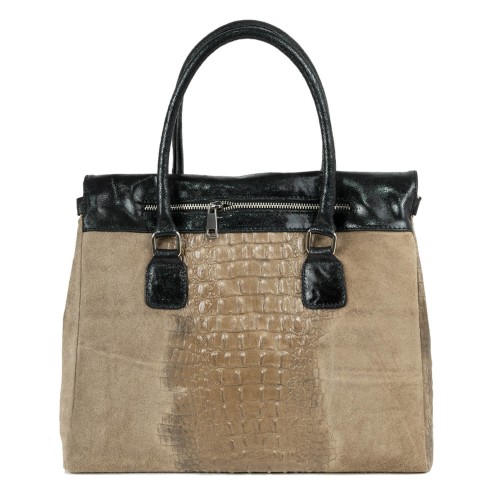 Geanta piele taupe/ negru GF080