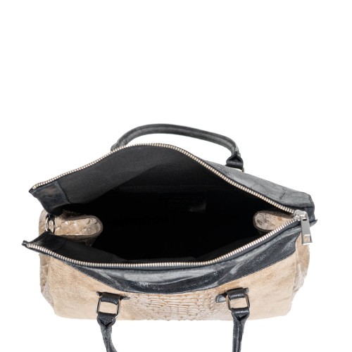 Geanta piele taupe/ negru GF080