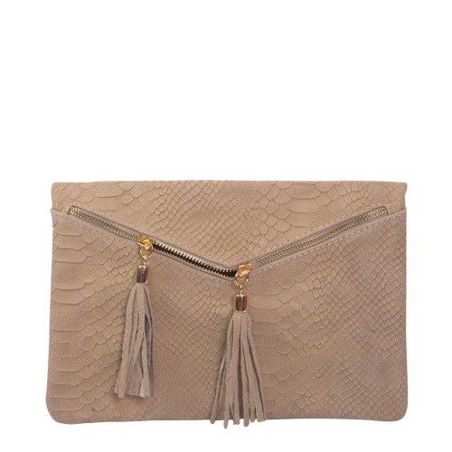 Plic piele bej cu ciucuri GF134