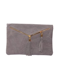 Plic piele gri cu ciucuri GF135