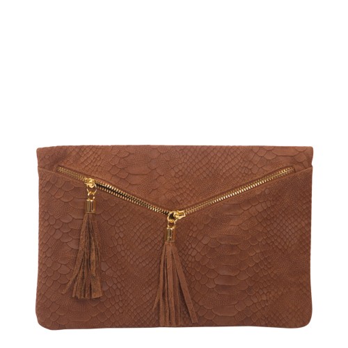 Plic piele maro deschis  cu ciucuri GF136