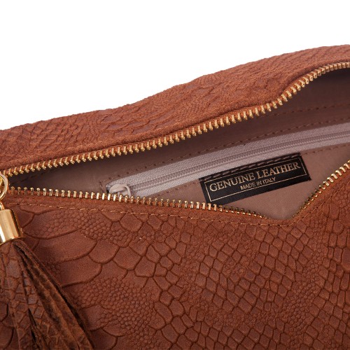 Plic piele maro deschis  cu ciucuri GF136
