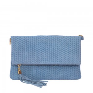Plic piele bleumarin cu ciucuri GF137