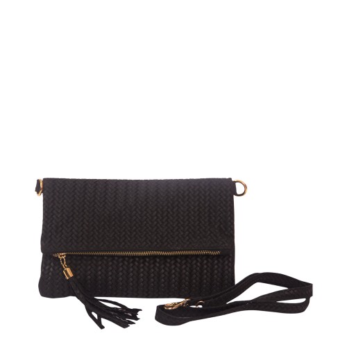 Plic piele negru cu ciucuri GF138