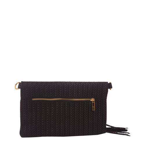 Plic piele negru cu ciucuri GF138