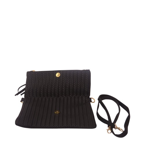 Plic piele negru cu ciucuri GF138