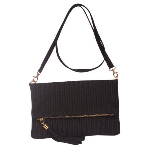 Plic piele negru cu ciucuri GF138