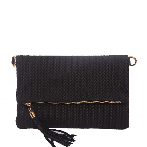 Plic piele negru cu ciucuri GF138