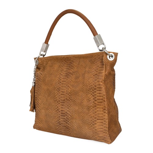 Geanta piele camel cu imprimeu GF143