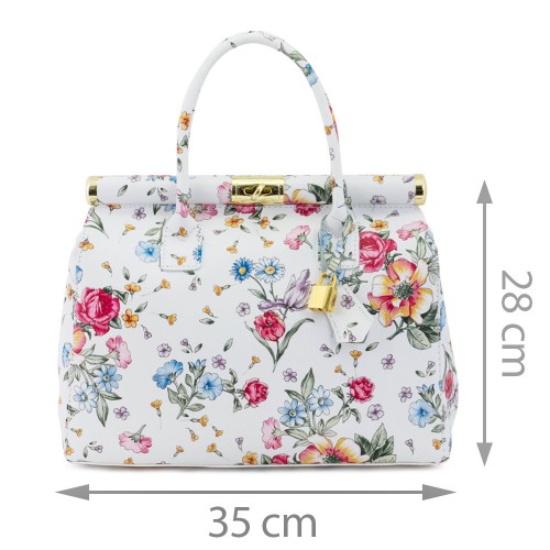 Geanta piele alba cu imprimeu floral GF144
