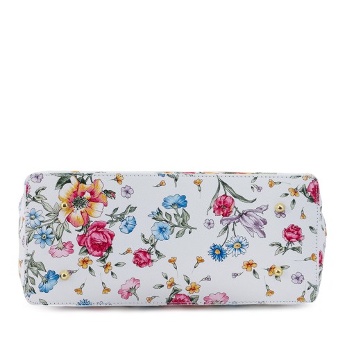 Geanta piele alba cu imprimeu floral GF144
