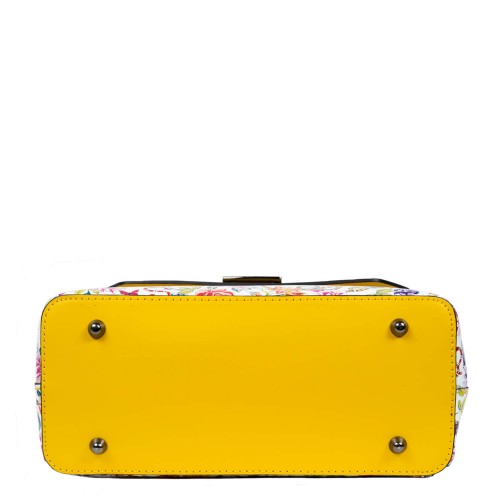 Geanta dama piele galben/flori multicolor GF1573