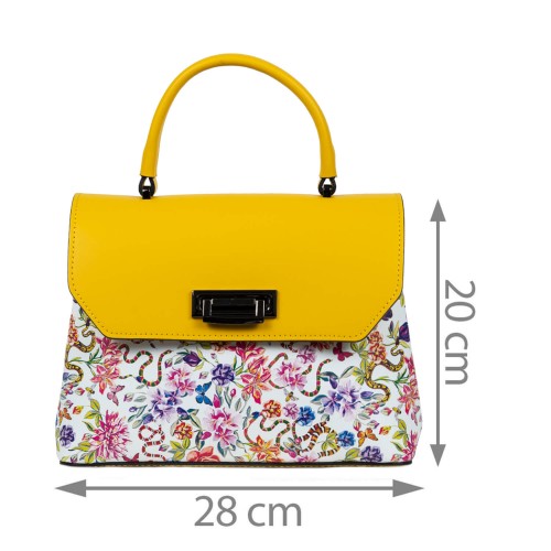 Geanta dama piele galben/flori multicolor GF1573
