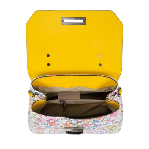 Geanta dama piele galben/flori multicolor GF1573