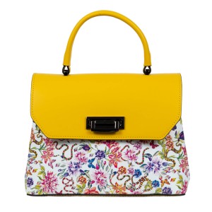 Geanta dama piele galben/flori multicolor GF1573