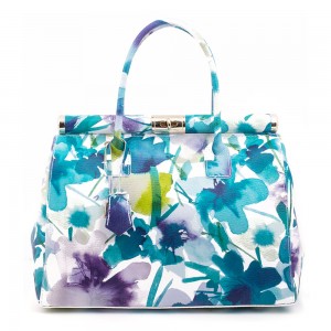 Geanta piele alba cu imprimeu floral GF160
